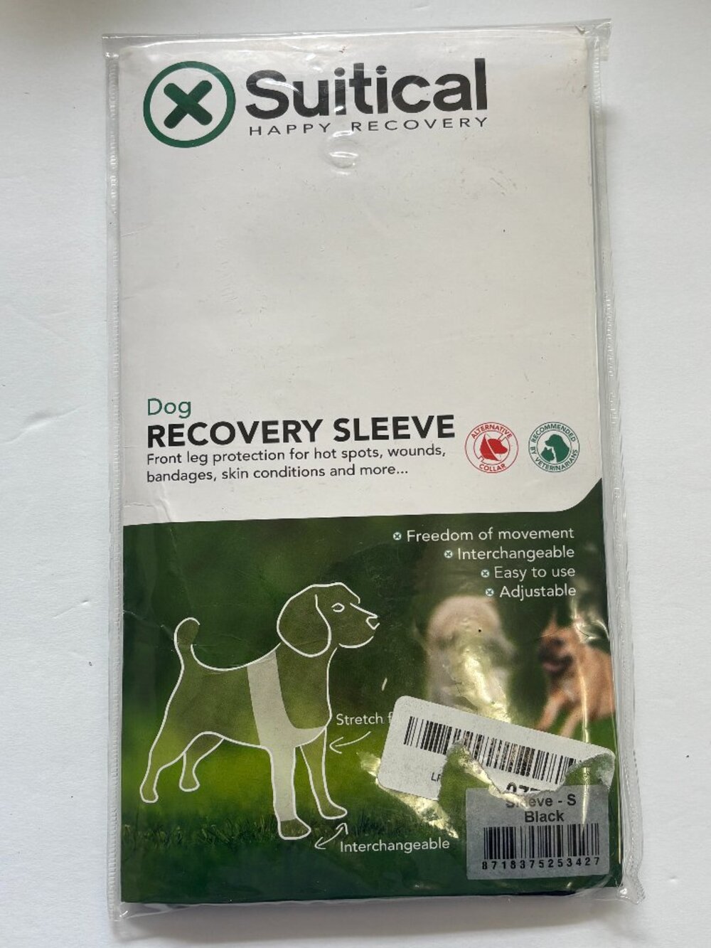 Suitical Dog Recovery Sleeve Small Black 17.7-24” Chest New